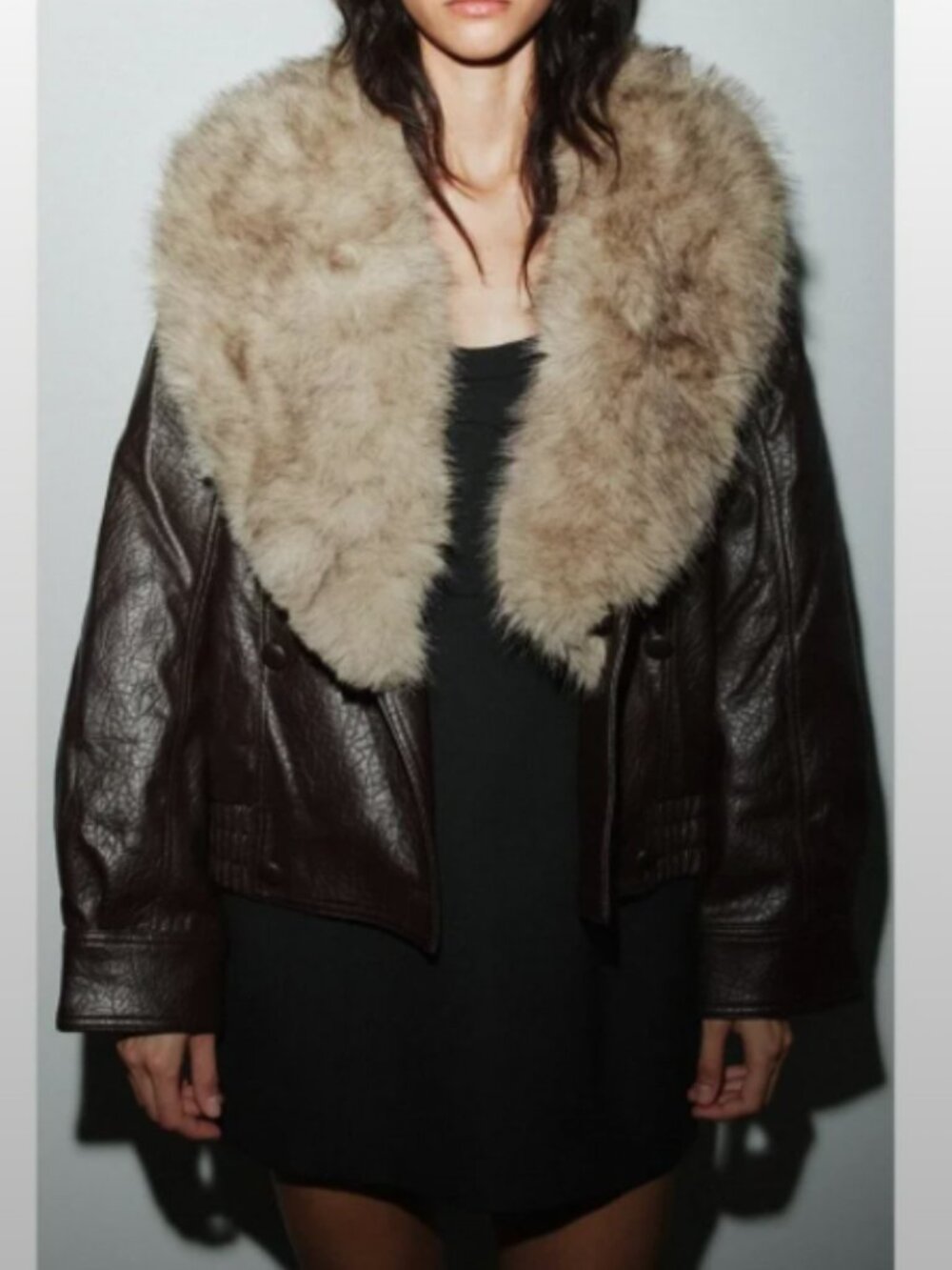 ZARA FAUX LEATHER JACKET WITH DETACHABLE COLLAR - Picture 2 of 5